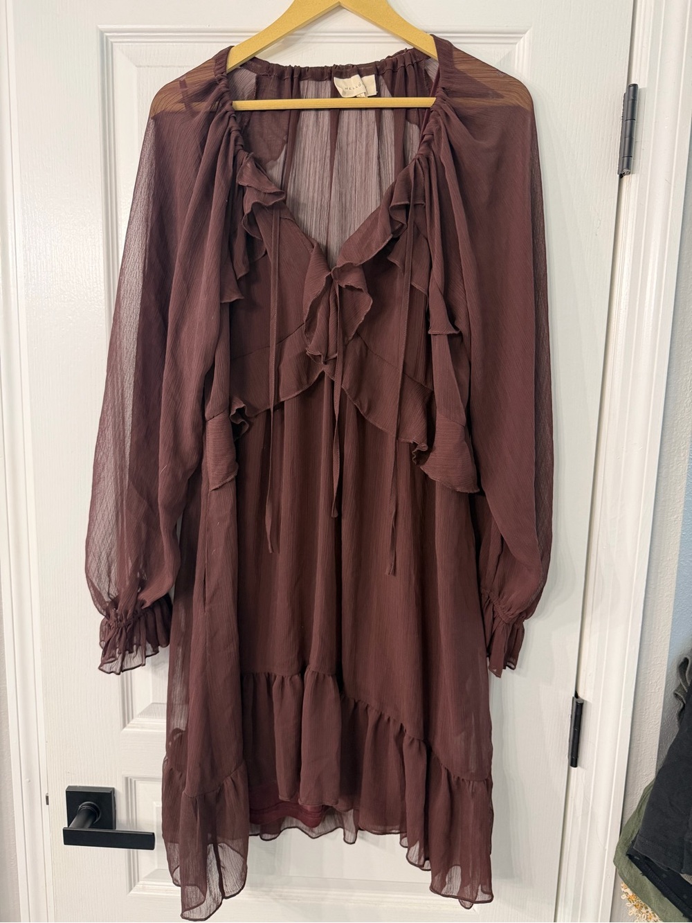 Women's Ruffled Long Sleeve Dress in Brown